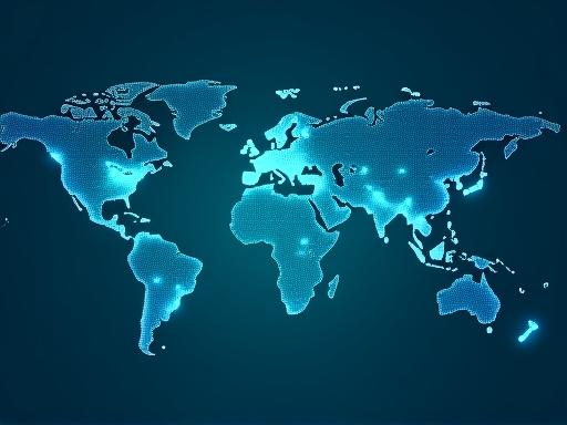 Un mapa del mundo con puntos de conexión simbolizando la distribución global.